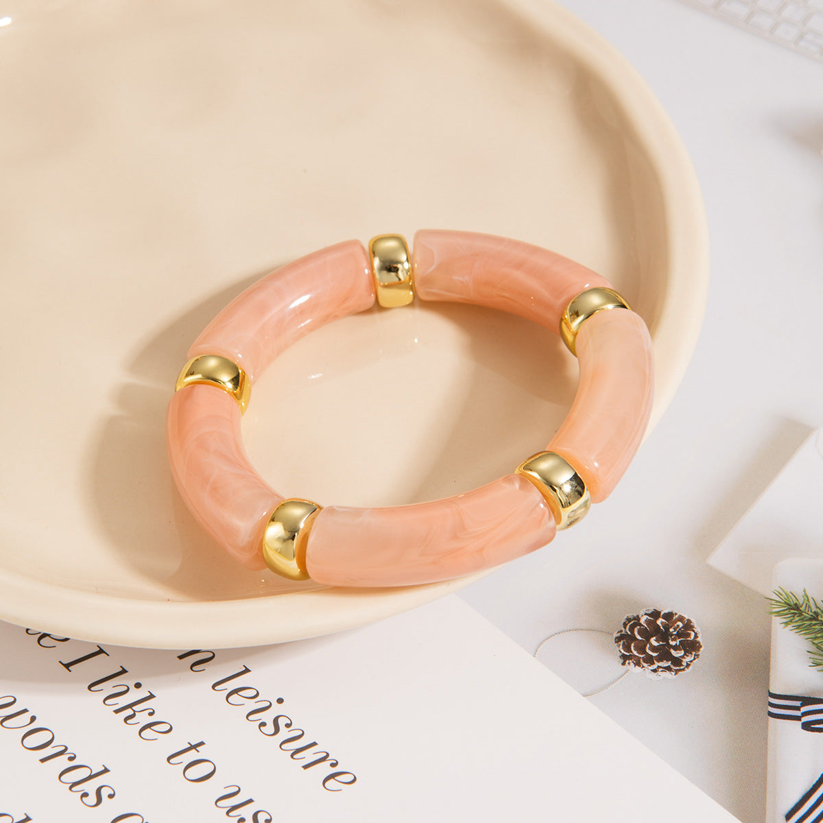 Wholesale Acrylic Elbow Bracelet Curved Bamboo Tube Multi-Color